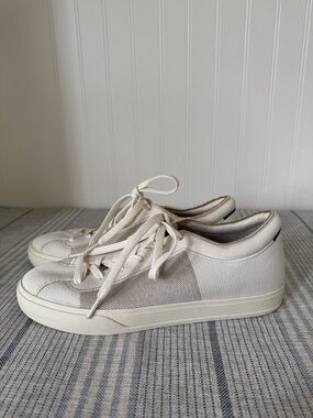 Rothy's Cream Lace-Up Knit Sneakers Gold Twill size 10